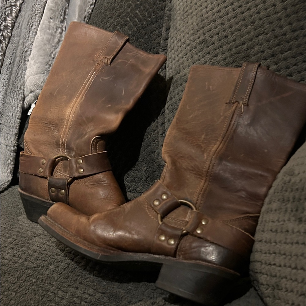 Frye Brown Leather Combat & Moto Boots